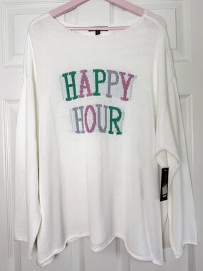NWT Adrienne Vittadini White Summer Happy Hour Sweater Size 2X